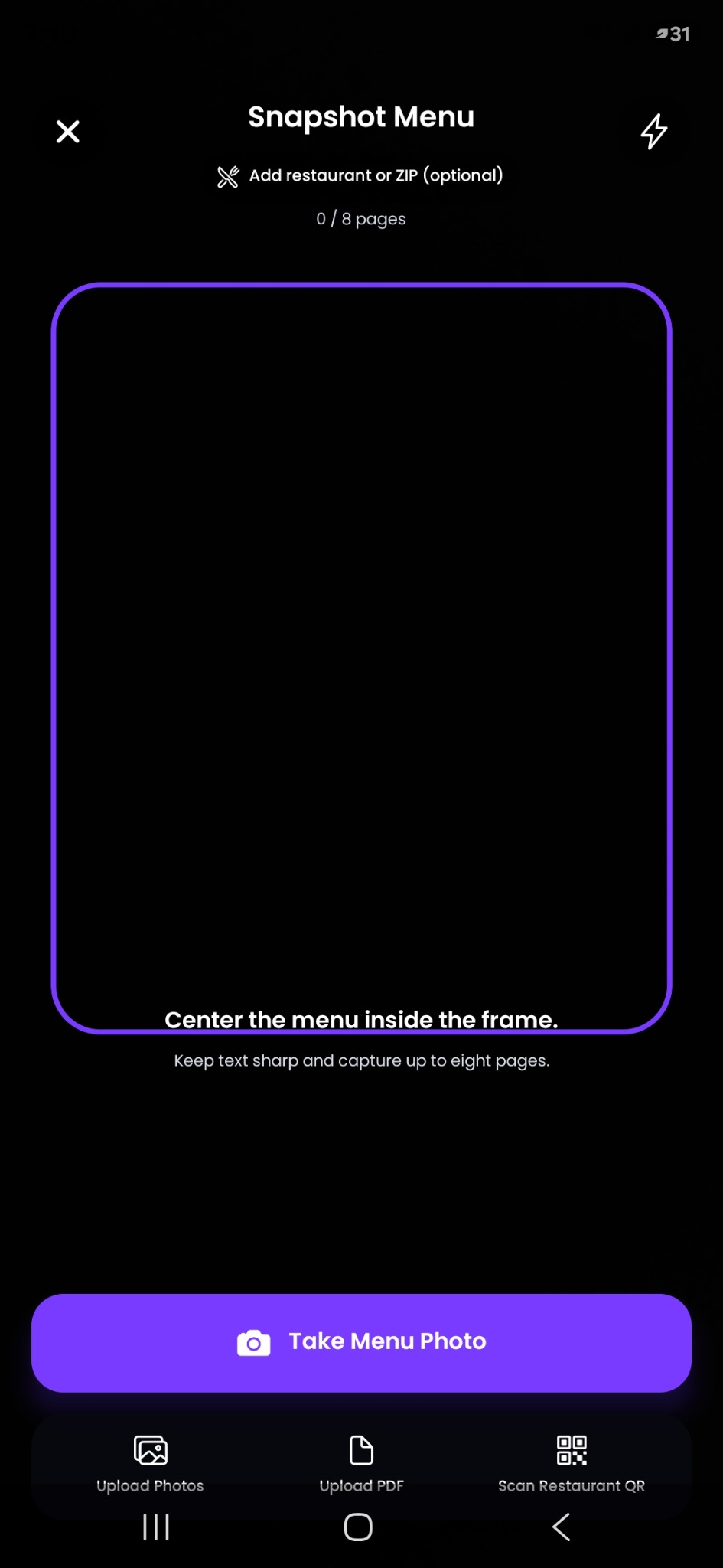 Order4MeAI menu scanning screen